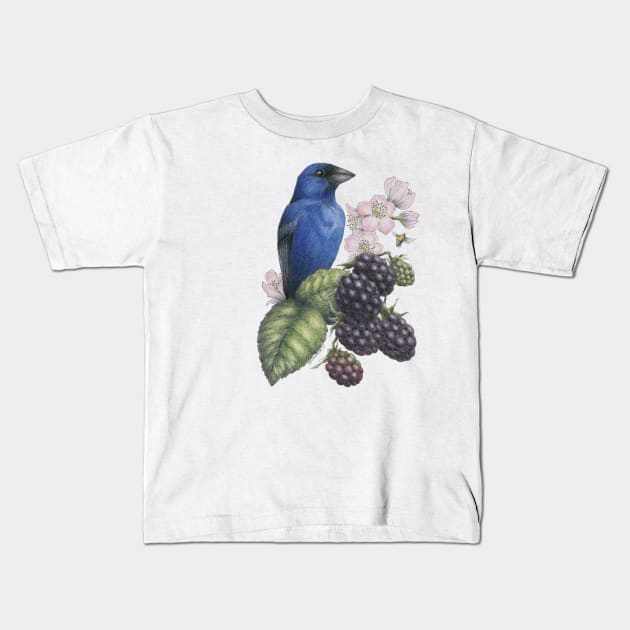 Indigo Bunting Blackberries Kids T-Shirt by hnewmanart